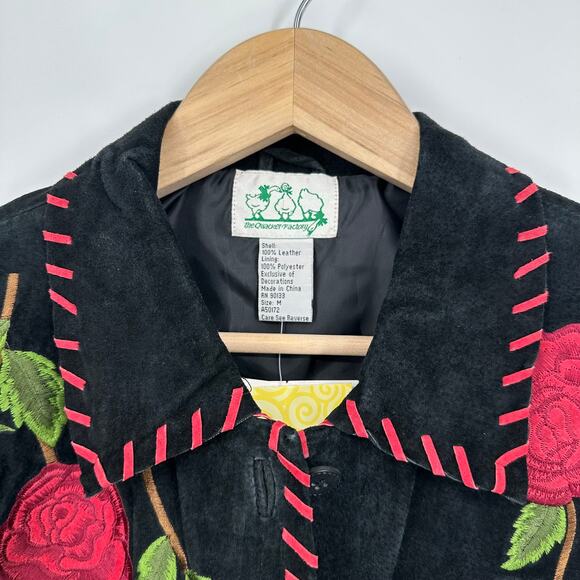 Vintage 90's Suede Jacket Embroidered Floral Rose Western Leather Jacket - Picture 5 of 11